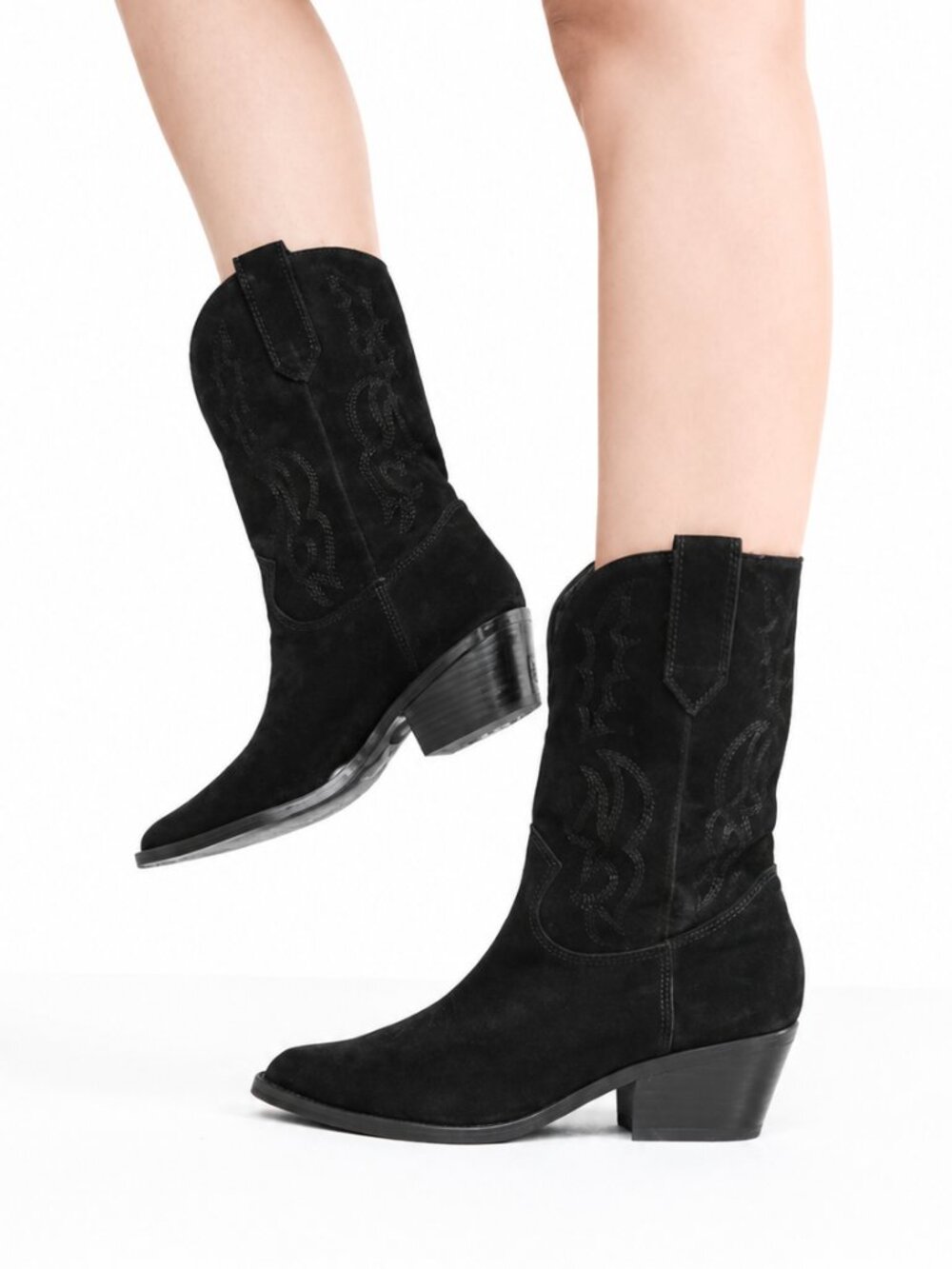 Black Suede Leather Cowboy Boots